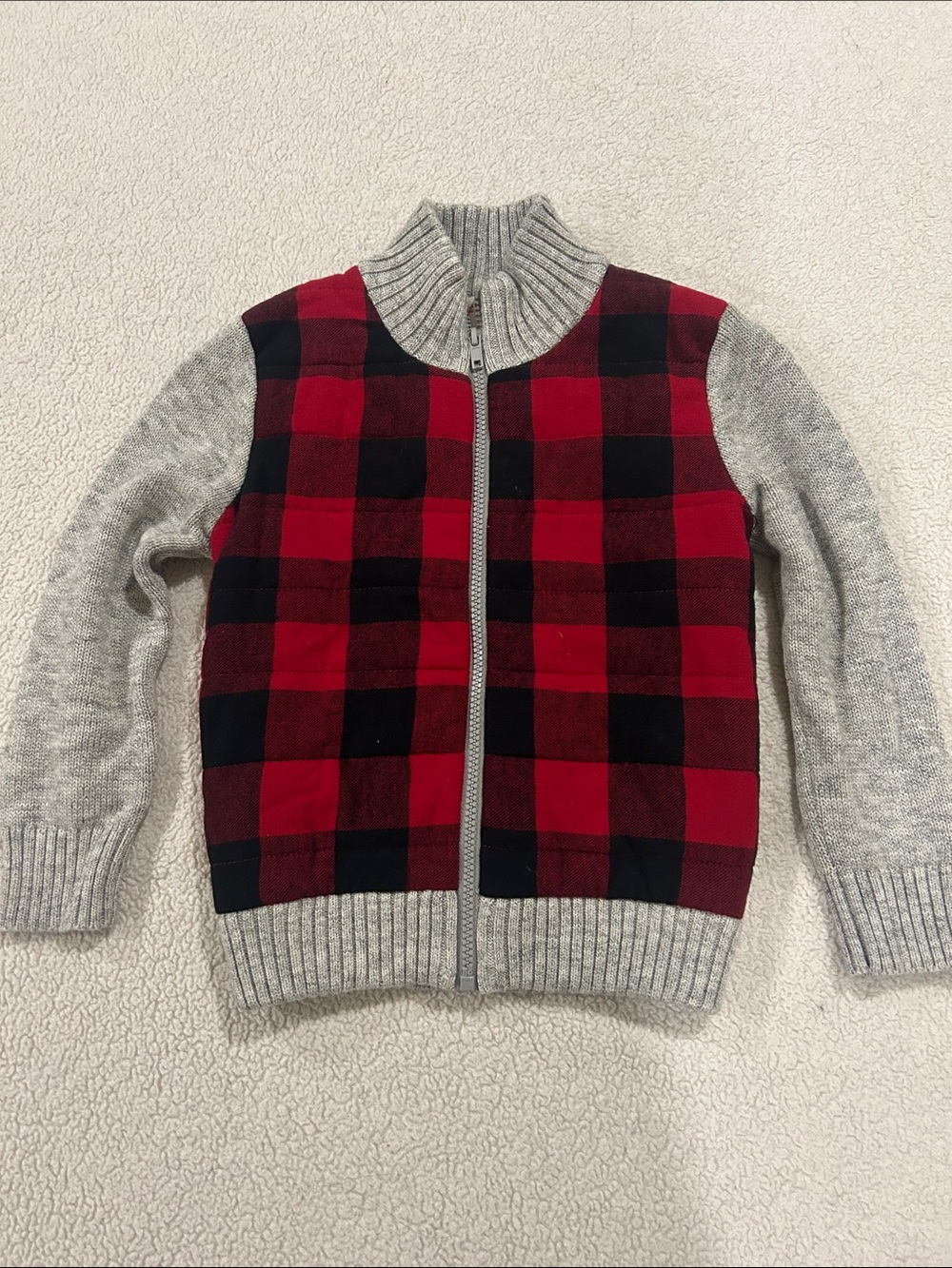 Cat & Jack Red and Black Buffalo Check Zip Sweater Jacket